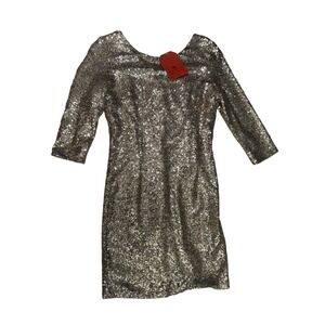 Red Clover Sequin Mini Dress 3/4 Sleeve Cocktail Party Glamorous Gold New!